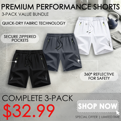 Men’s 3-Pack Quick-Dry Athletic Shorts – Lightweight Breathable Gym & Running Shorts with Pockets & Drawstring Waist