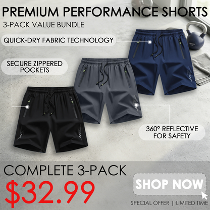Men’s 3-Pack Quick-Dry Athletic Shorts – Lightweight Breathable Gym & Running Shorts with Pockets & Drawstring Waist