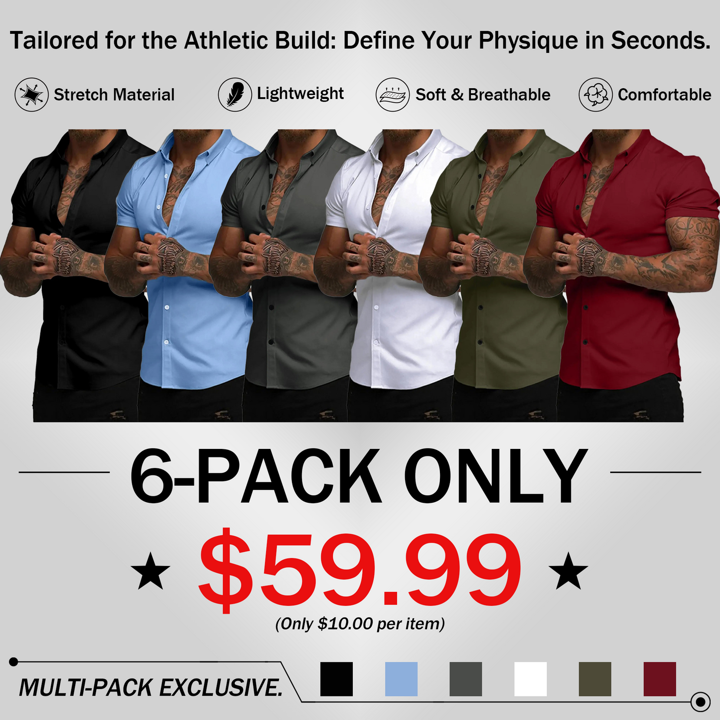 Men's Wrinkle-Free Muscle Fit Dress Shirts